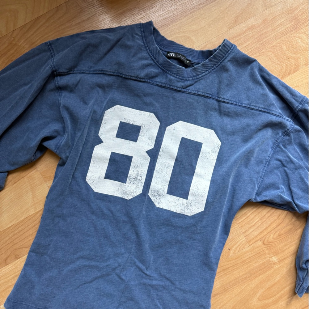 Zara Blue Long Sleeve Tee with White Print